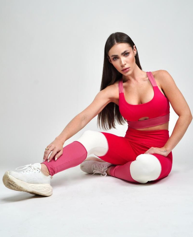 Calza deportiva de poliamida ajustada, cómoda y transpirable para fitness rosa