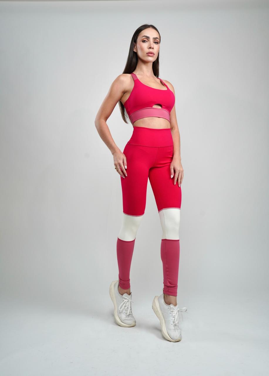 Calza deportiva de poliamida ajustada, cómoda y transpirable para fitness rosa