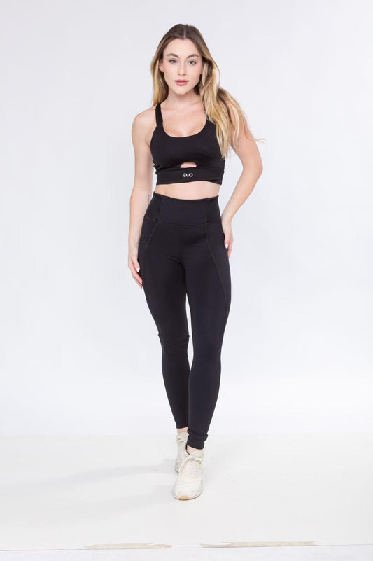 Calza deportiva de poliamida ajustada, cómoda y transpirable para fitness negro